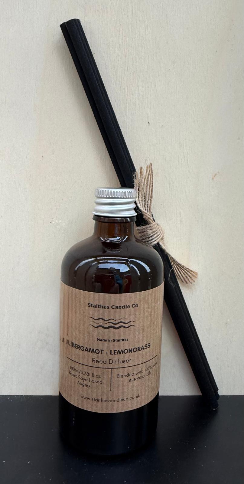 amber glass bottle refill of bergamot& Lemongrass with replacement reeds