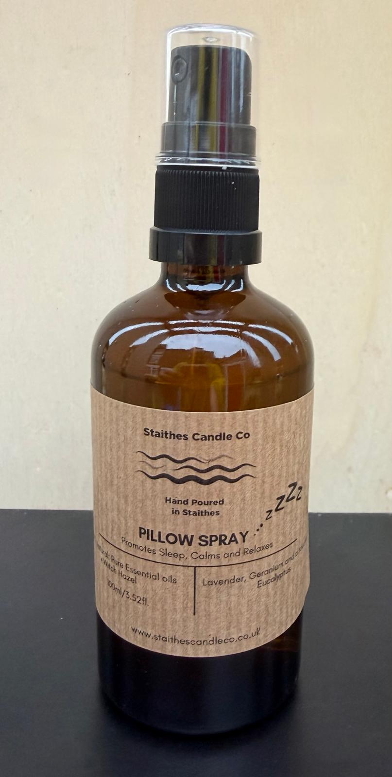 pillow spray amber glass spray bottle brown label and black spray